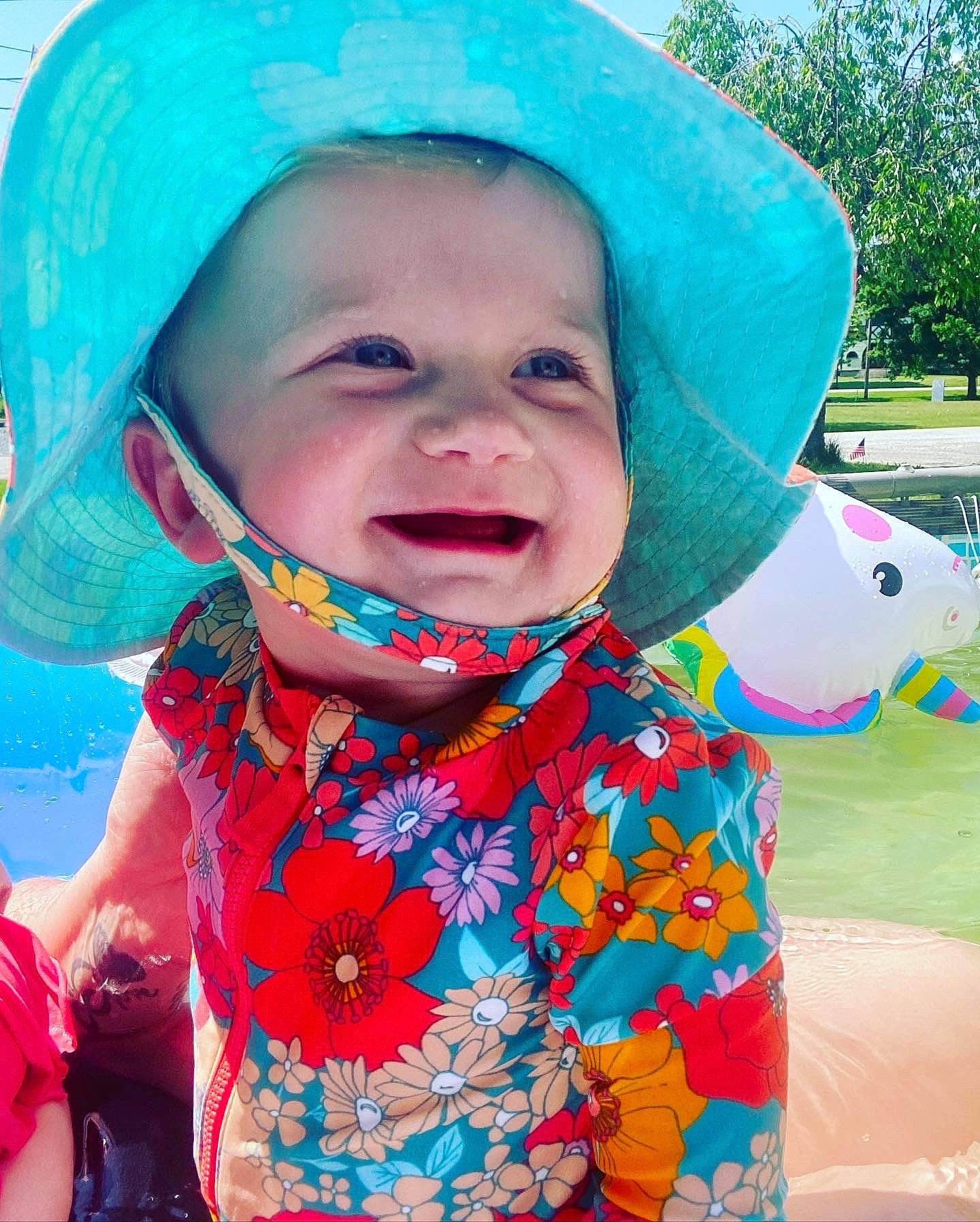 Rylynn joined the competition — help win amazing prizes! aqua, baby, baby_toddler_clothing, blue, cool, facial_expression, fun, green, happy, hat, lip, mouth, nose, outerwear, person, pink, skin, sleeve, smile, toddler
