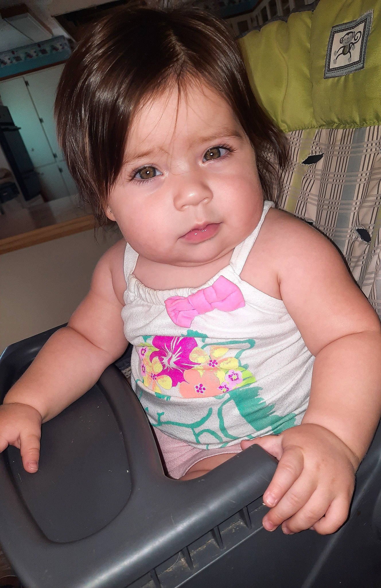 Railyn is registered to the contest to win money with this photo: baby, beauty, cheek, child, chin, eye, face, iris, nose, person, pink, play, sitting, skin, smile, toddler, vacation