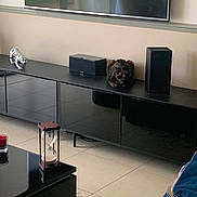 Saya a rejoint le concours — aidez-le/la à gagner de superbes lots ! animal, audio_equipment, black_furniture, blue_blanket, cat, couch, figurine, fluffy_cat, home_interior, hourglass, indoor, living_room, loafing, modern_decor, pet, sitting, speakers, television, tiled_floor, tv_console