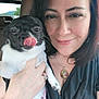 Chico joined the competition — help win amazing prizes! woman, dog, pet, car, smile, tongue_out, black_and_white, hand, jewelry, necklace, portrait, indoor, cute, close_up, happy, seat, casual_clothing, short_hair, friendly, animal