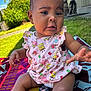 Kycee joined the competition — help win amazing prizes! baby, child, outdoor, grass, blanket, dress, spongebob, colorful, pattern, hand, face, earrings, curly_hair, skin, summer, daylight, lawn, house, expression, sitting