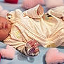 baby, newborn, sleeping, onesie, blanket, heart, soft, infant, cute, cozy, peaceful, child, bedtime, pattern, fabric, hand, face, lying_down, pink, red