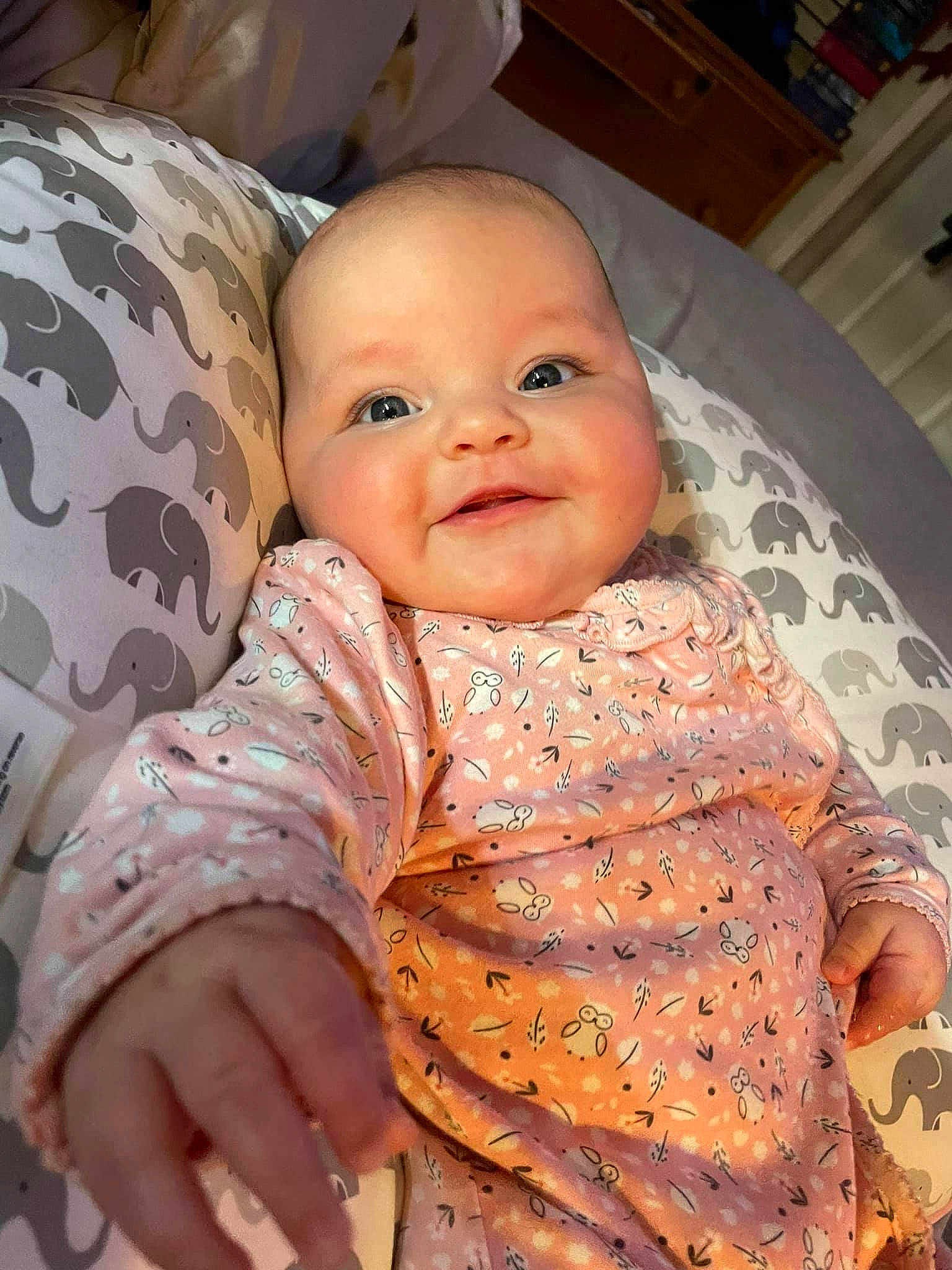 Freyja Rose is registered to the contest to win money with this photo: baby, baby_toddler_clothing, cheek, child, collar, comfort, eye, eyebrow, face, happy, head, iris, linens, lip, nose, person, skin, sleeve, smile, textile