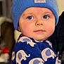 Easton joined the competition — help win amazing prizes! toddler, child, blue_beanie, elephant_pattern, pajamas, indoor, portrait, face, person, cute, clothing, baby, headwear, expression, young, holding, soft_lighting, cozy, background_blur, looking