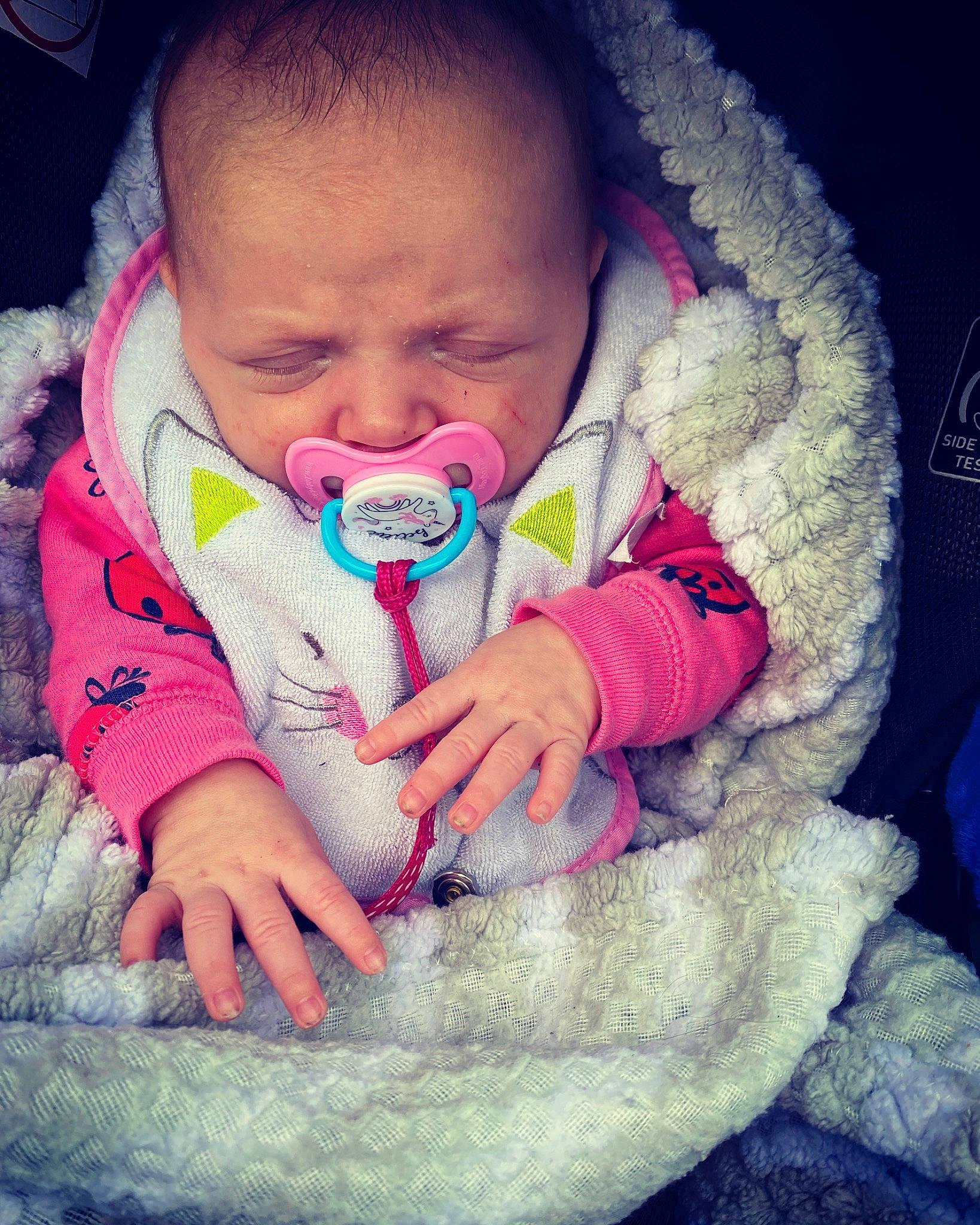 Holley is registered to the contest to win money with this photo: baby, baby_sleeping, baby_toddler_clothing, cheek, cloud, comfort, eyebrow, gesture, hair, hand, happy, human_body, lip, mouth, neck, nose, organ, person, skin, sleeve