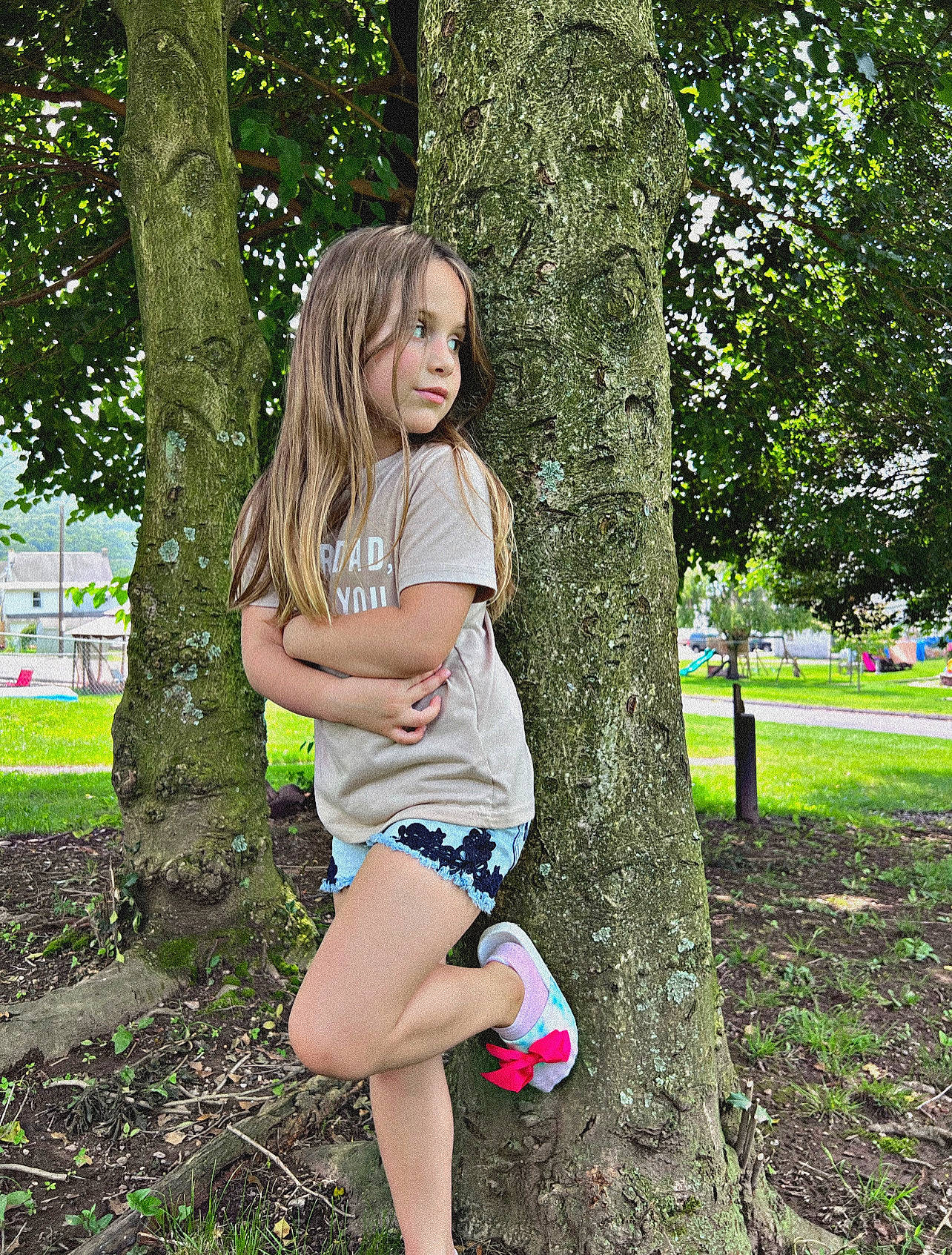 Makenzie joined the competition — help win amazing prizes! beauty, eye, fun, grass, happy, human_leg, knee, leisure, long_hair, people_in_nature, person, plant, shorts, smile, summer, thigh, toddler, tree, trunk, waist
