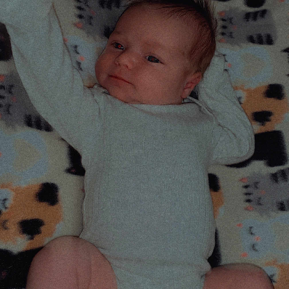 Scarlett is registered to the contest to win money with this photo: animal, baby, bed, blanket, bodypart, canine, cat, clothing, diaper, dog, face, finger, furniture, hand, head, newborn, person, pet, photography, portrait