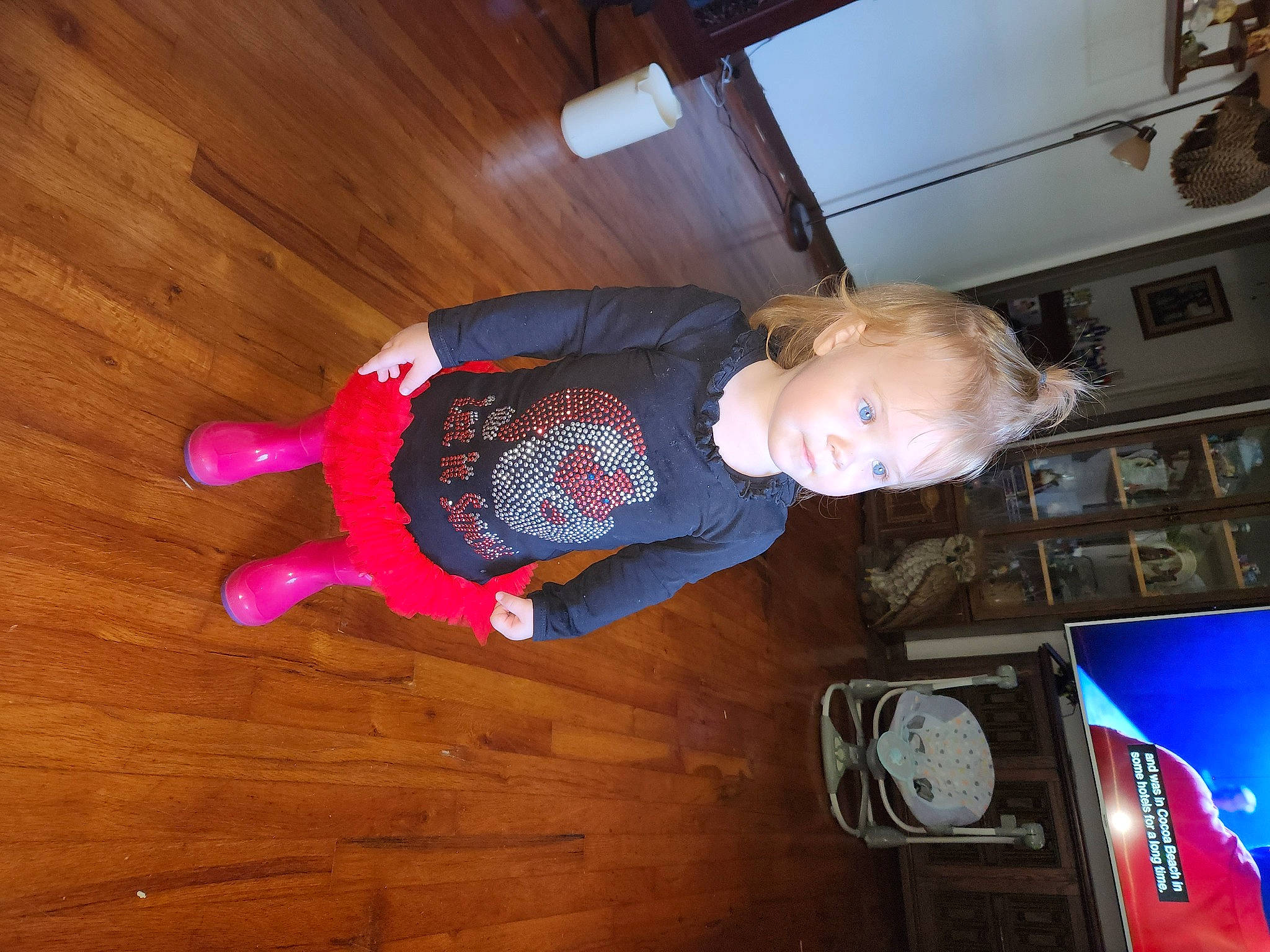 Tilly is registered to the contest to win money with this photo: baby, baby_toddler_clothing, child, flooring, fun, hardwood, laminate_flooring, pattern, person, play, plywood, room, sitting, toddler, varnish, wood, wood_flooring, wood_stain