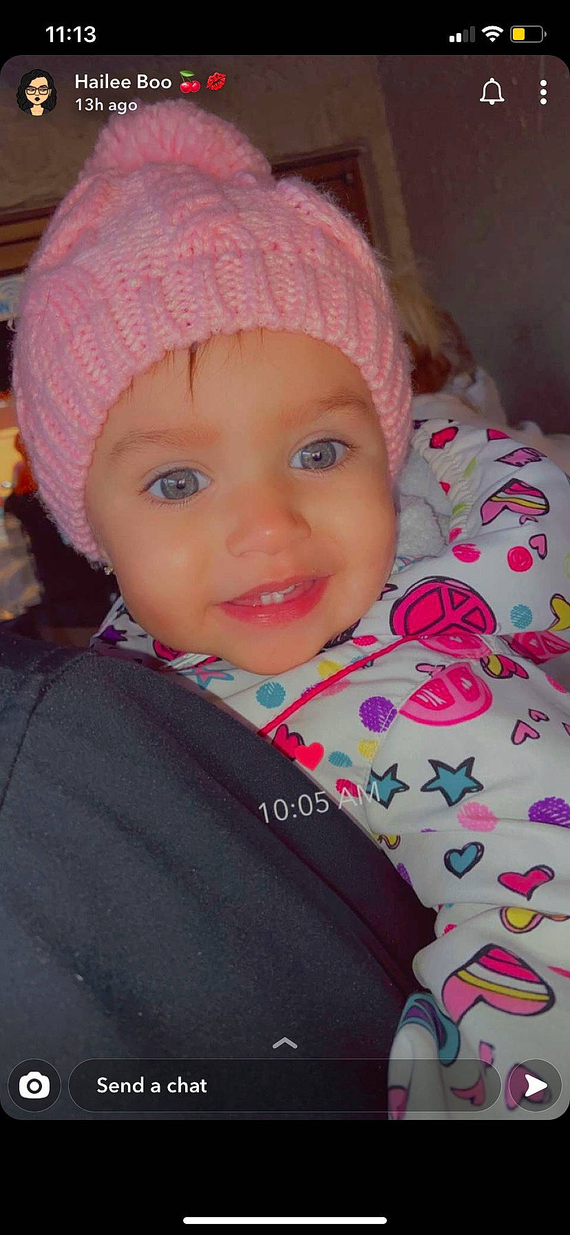 Makennah is registered to the contest to win money with this photo: baby, baby_toddler_clothing, beanie, bonnet, cheek, child, crochet, eyebrow, headgear, headwear, joy, knit_cap, knitting, lip, magenta, person, pink, skin, textile, toddler