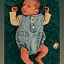 baby, infant, denim_romper, blanket, pacifier, laying_down, cute, clothing, newborn, child, soft_texture, indoors, sleepwear, small_hands, small_feet, portrait, relaxed, looking_away, infant_fashion, baby_girl