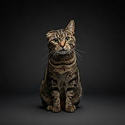 Tigger is registered to the contest to win money with this photo: alert, animal, cat, close_up, cute, dark_background, dramatic_lighting, feline, fur, gaze, green_eyes, indoor, isolated_subject, paws, pet, portrait, sitting, studio, tabby_cat, whiskers