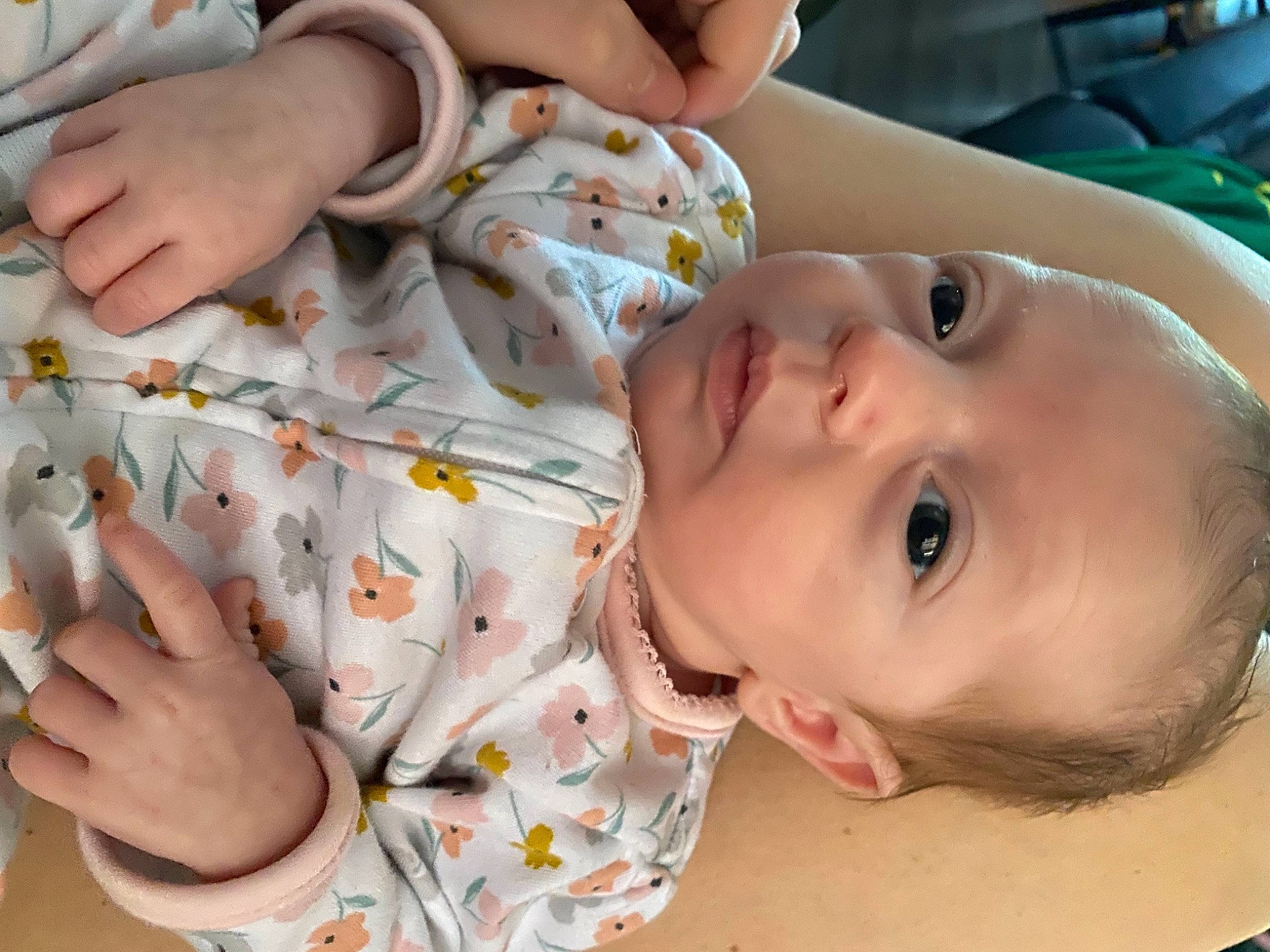 Emberleigh is registered to the contest to win money with this photo: baby, baby_products, baby_toddler_clothing, cheek, chest, child, eyelash, facial_expression, finger, hand, happy, nail, nose, pattern, person, skin, smile, thumb, toddler