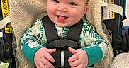Preszley joined the competition — help win amazing prizes! adorable, baby, blanket, blue_eyes, buckle, car_seat, child, cozy, fingers, green, hands, harness, infant, leaf_pattern, onesie, plush_liner, portrait, seat_label, smiling, tongue_out