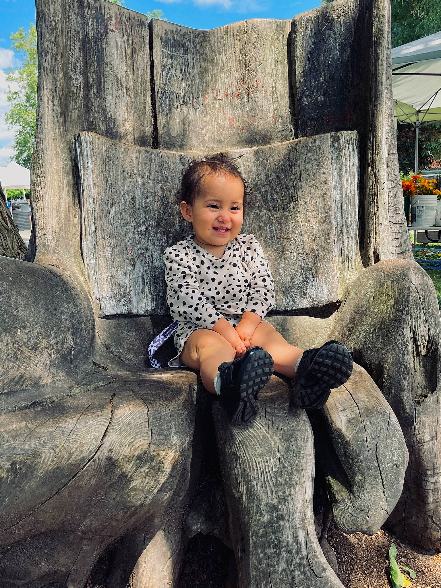 Aedie Marie joined the competition — help win amazing prizes! child, comfort, foot, fun, grass, happy, human_body, joy, landscape, leg, leisure, people_in_nature, person, plant, rock, sitting, sky, tints_and_shades, toddler, tree