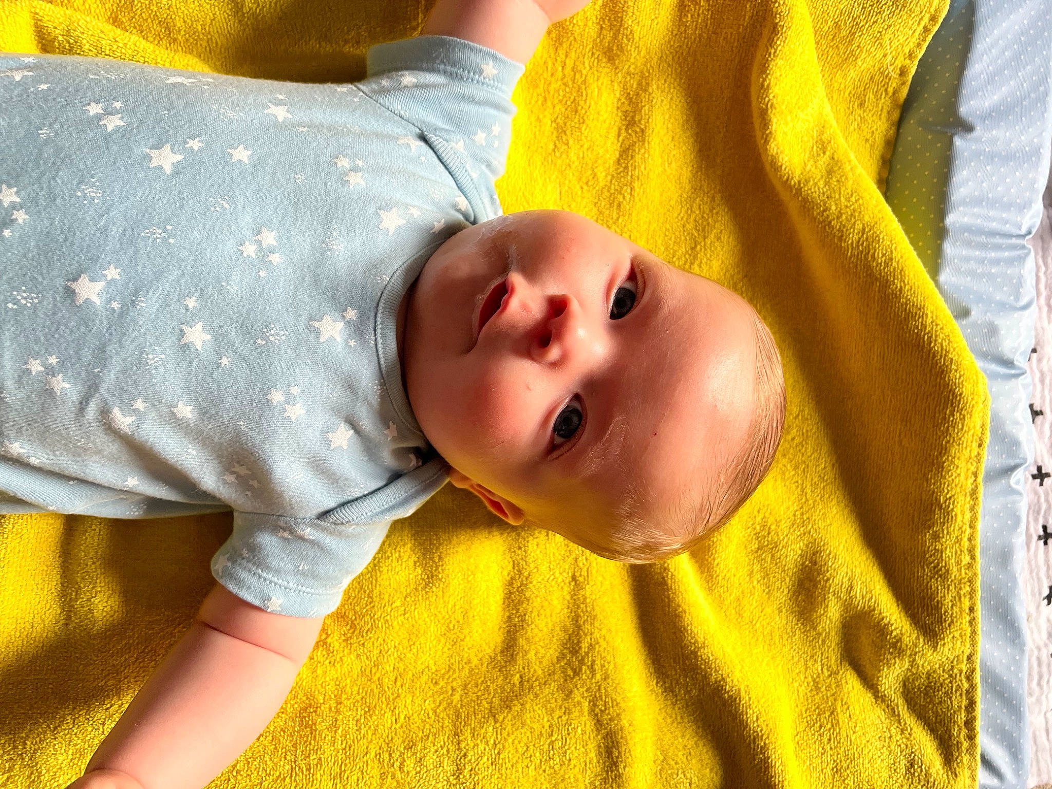 Alfie is registered to the contest to win money with this photo: baby, baby_toddler_clothing, cheek, child, comfort, eye, face, facial_expression, grass, happy, human, iris, nose, orange, pattern, person, skin, sleeve, textile, toddler