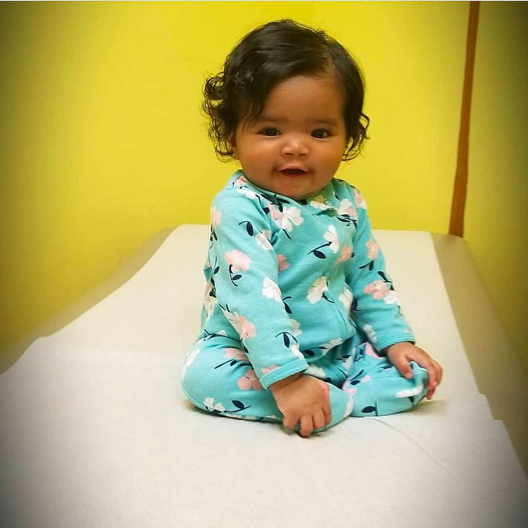 Kiana joined the competition — help win amazing prizes! child, girl, infant, material, neck, outerwear, pattern, person, product, sitting, sleeve, smile, textile, toddler