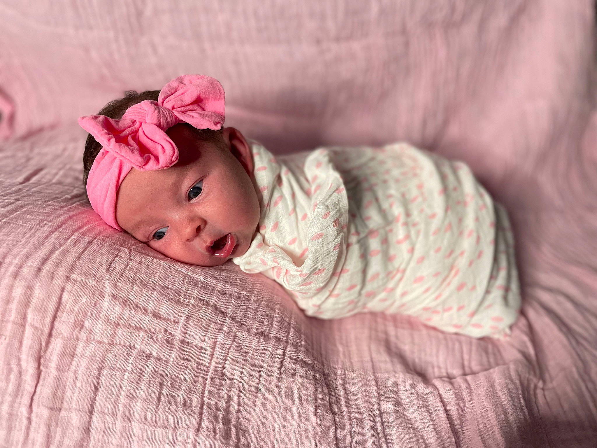 Dixie joined the competition — help win amazing prizes! baby, baby_toddler_clothing, cheek, child, comfort, dress, eye, flooring, hand, headwear, human_body, iris, linens, lip, magenta, pattern, person, sitting, skin, sleeve