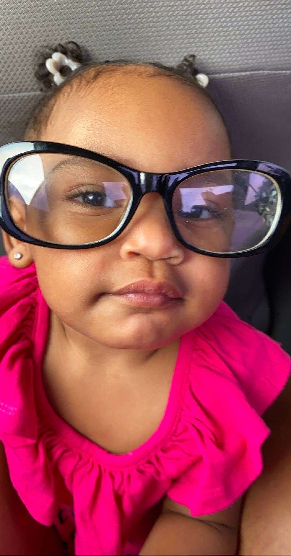 Amayah joined the competition — help win amazing prizes! baby_toddler_clothing, cheek, child, child_model, clothing, cool, curious, eye_glass_accessory, eyelash, eyewear, glasses, hearing, lip, magenta, person, pink, selfie, toddler, vision_care