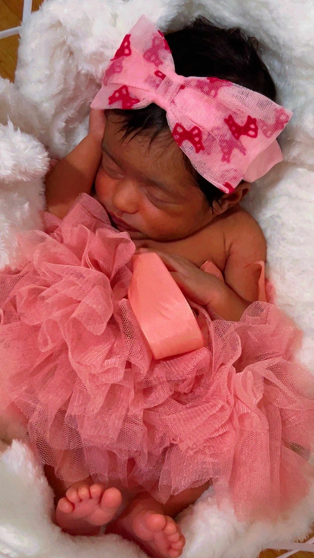 Kamila is registered to the contest to win money with this photo: newborn, baby, sleeping, pink_bow, tutu, blanket, infant, cute, soft_texture, headband, feet, tiny_toes, rest, peaceful, portrait, cozy, closeup, child, adorable, fabric