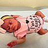 Komani joined the competition — help win amazing prizes! newborn, baby, infant, sleeping, pink_onesie, headband, bow, white_socks, lying_down, peaceful, cute, small, child, soft_lighting, indoors, portrait, baby_clothes, newborn_baby, infant_sleeping, toddler
