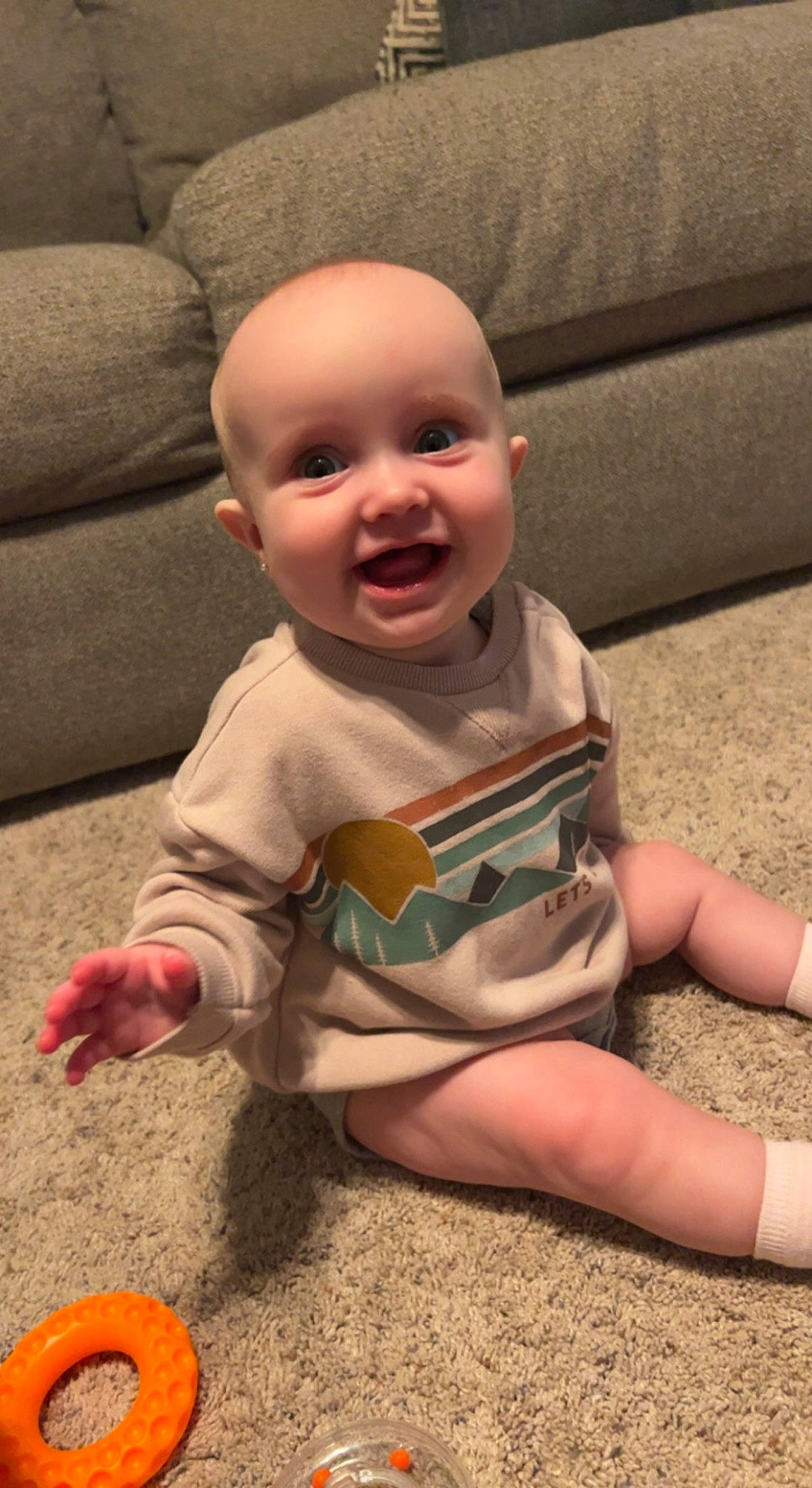 Addison joined the competition — help win amazing prizes! baby, baby_toddler_clothing, cheek, child, comfort, eye, finger, flooring, foot, fun, grass, happy, human_leg, leg, nose, person, sitting, skin, smile, thumb