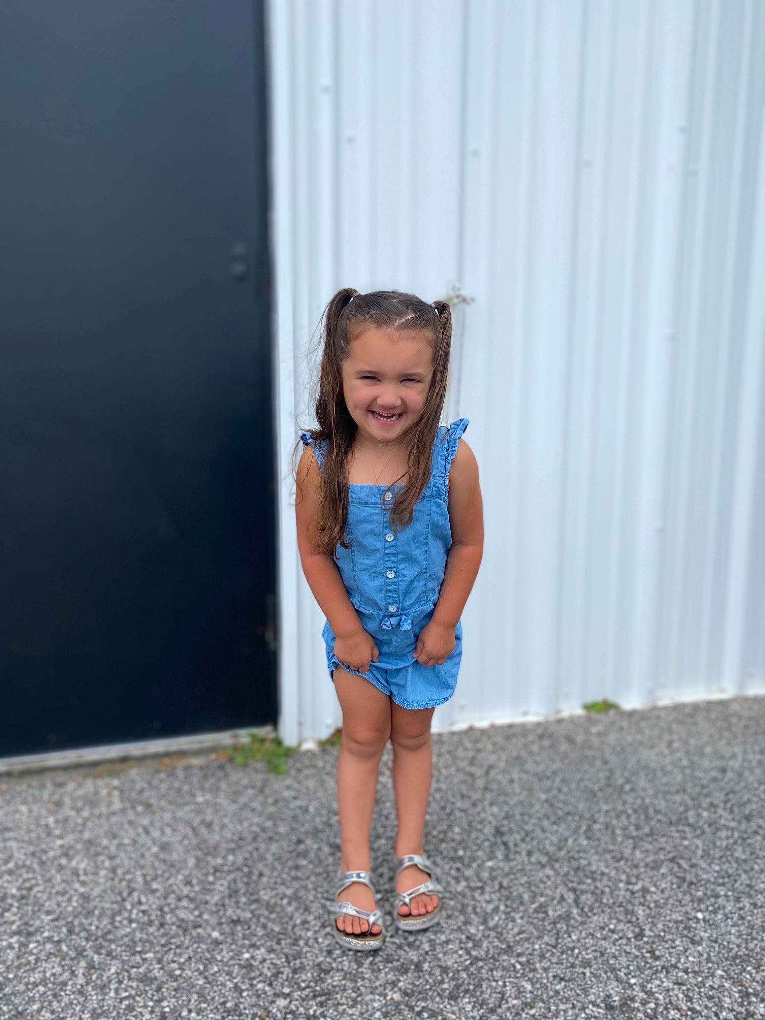 Ava-lee joined the competition — help win amazing prizes! blue, child, denim, dress, electric_blue, fun, joy, person, photography, shoulder, smile, standing, summer, toddler, vacation