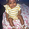 Sernity is registered to the contest to win money with this photo: baby, child, infant, striped_clothing, headband, blanket, carpet, footwear, sandals, smile, sitting, indoors, cute, person, skin, hand, face, legs, apparel, comfort