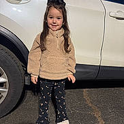 Hinata joined the competition — help win amazing prizes! child, girl, smile, standing, car, white_car, bow, hair_accessory, pullover, leggings, boots, parking_lot, asphalt, night, cute, anime_sticker, window, outdoor, fashion, portrait