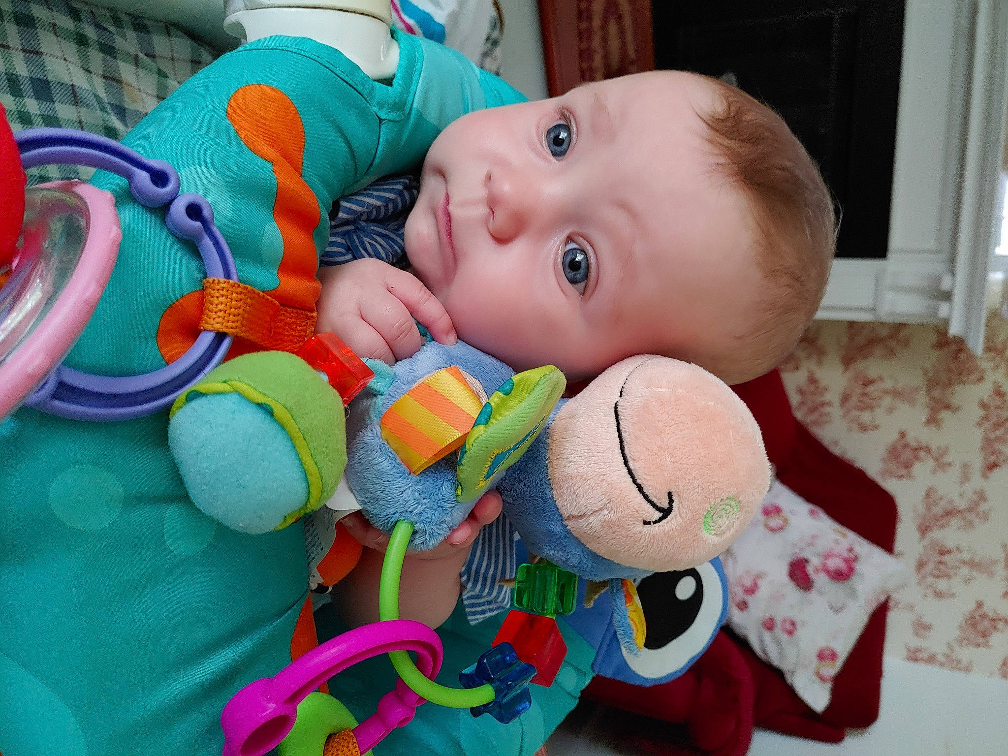 Madeline Jaye joined the competition — help win amazing prizes! baby, baby_playing_with_toys, baby_products, baby_toys, child, person, play, product, room, skin, smile, stuffed_toy, textile, toddler, toy