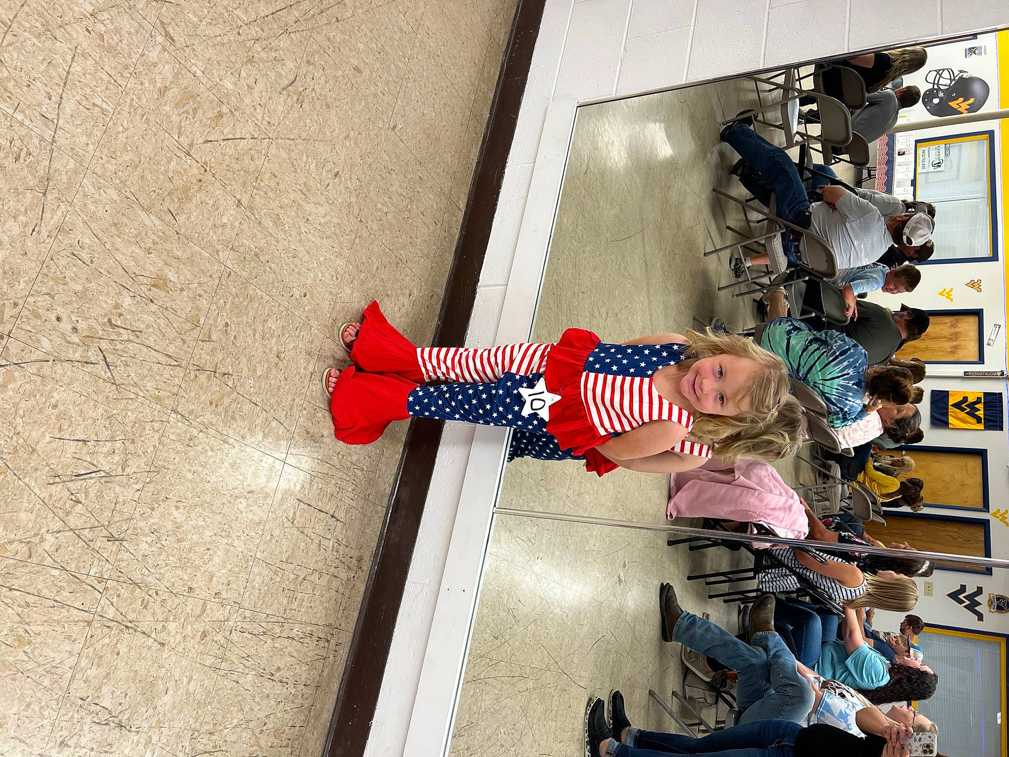 Kaelynn joined the competition — help win amazing prizes! art, concrete, flooring, joy, machine, person, room, shadow, smile, toddler