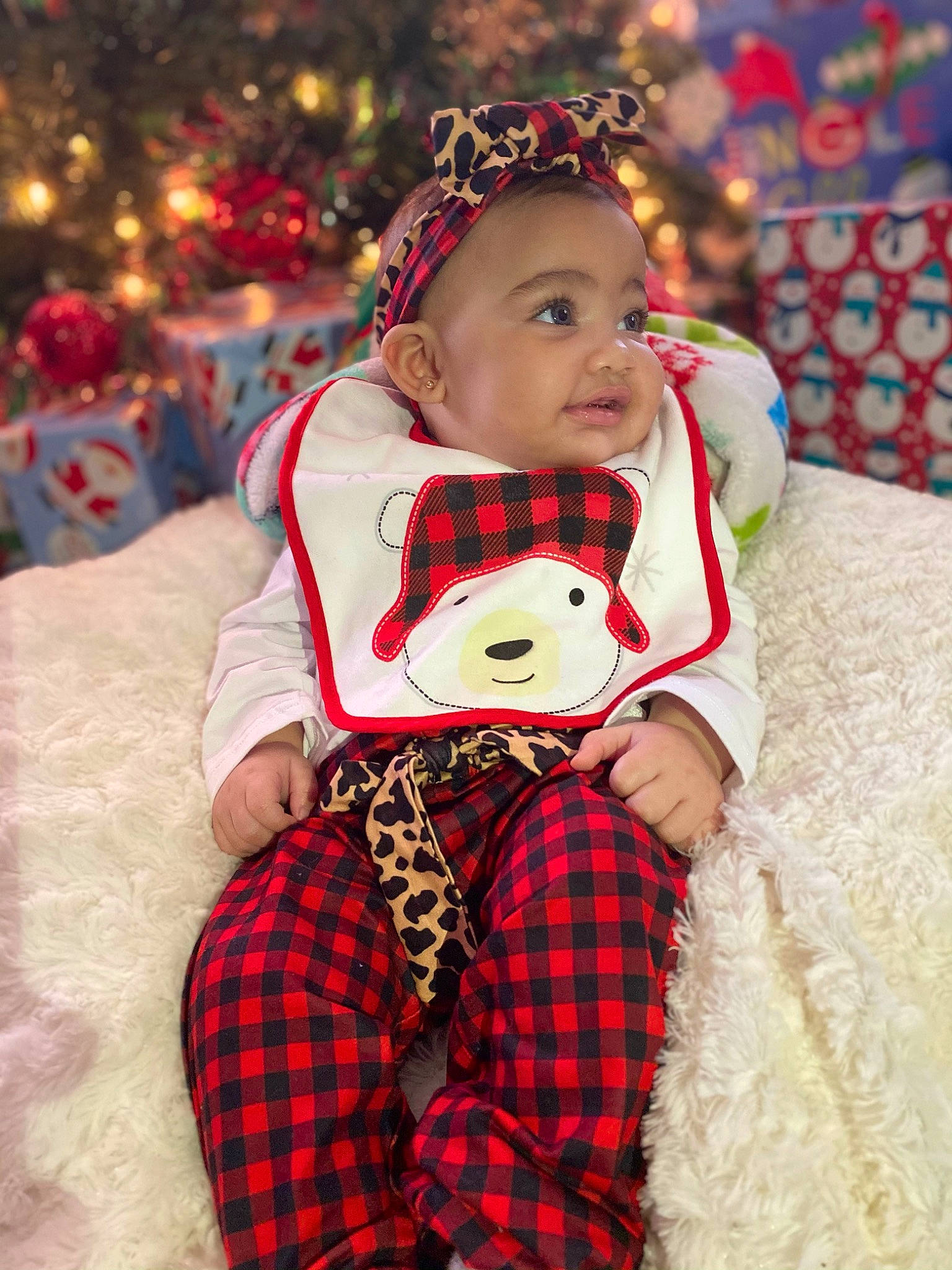 Azara joined the competition — help win amazing prizes! baby, baby_toddler_clothing, christmas, costume, costume_accessory, design, fur, hair_accessory, headgear, headpiece, headwear, holiday, interior_design, linens, pattern, person, plaid, red, tartan, textile