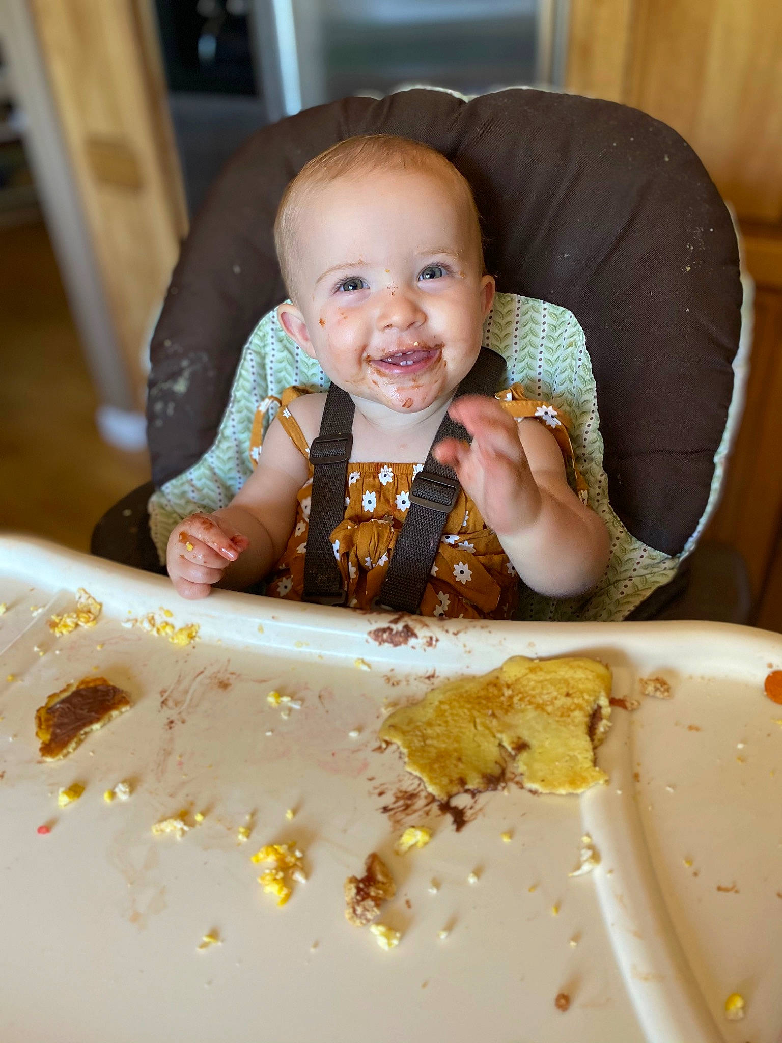 Wrenley joined the competition — help win amazing prizes! baby, baby_toddler_clothing, chair, child, comfort_food, cuisine, face, food, food_craving, happy, head, icing, joy, person, plate, product, smile, sweetness, t_shirt, table