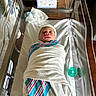 newborn, baby, swaddled, hospital, bassinet, blanket, pacifier, sleeping, infant, medical, bed, crib, plastic, person, headwear, indoors, quiet, resting, wrapped, healthcare