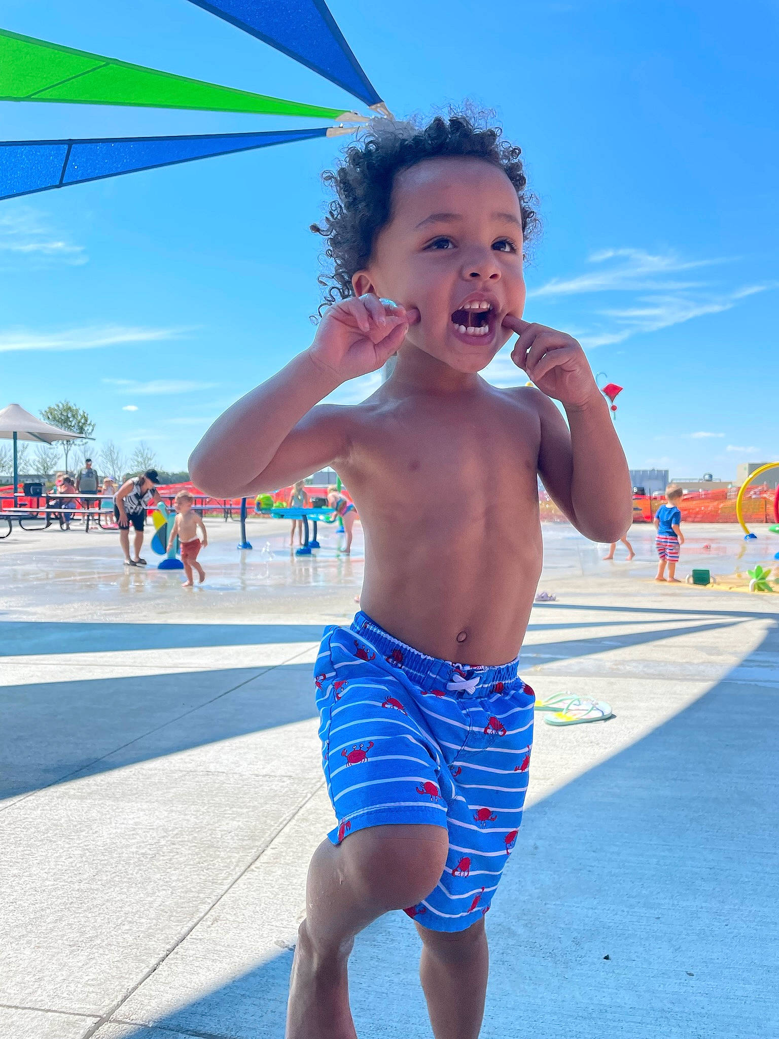 Dvon joined the competition — help win amazing prizes! azure, barechested, blue, board_short, chest, electric_blue, eyewear, fun, happy, leisure, people_on_beach, person, sky, smile, swimwear, thigh, toddler, travel, trunk, trunks