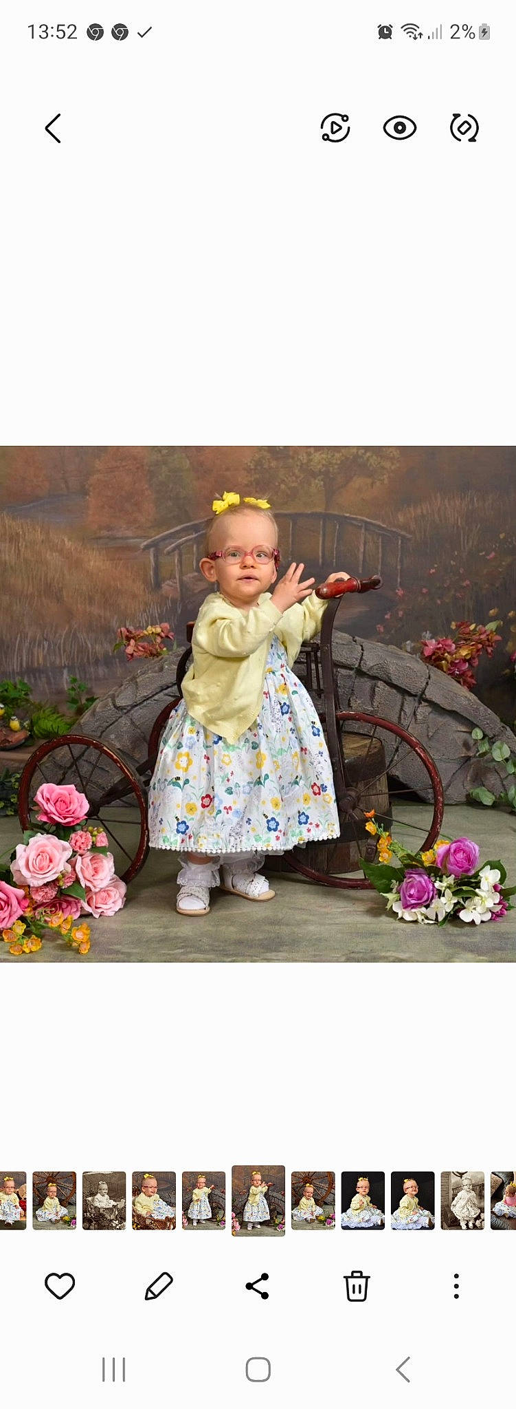 Mia is registered to the contest to win money with this photo: baby, baby_toddler_clothing, child, floral_design, flower, flower_arranging, grass, happy, magenta, pattern, peach, person, petal, pink, plant, product, sitting, spring, textile, toddler