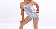 Alura joined the competition — help win amazing prizes! child, confident, dance, dancewear, expression, fashion, footwear, girl, hair_bun, leotard, performance, portrait, pose, silver, smile, studio, studio_lighting, tights, white_background, young