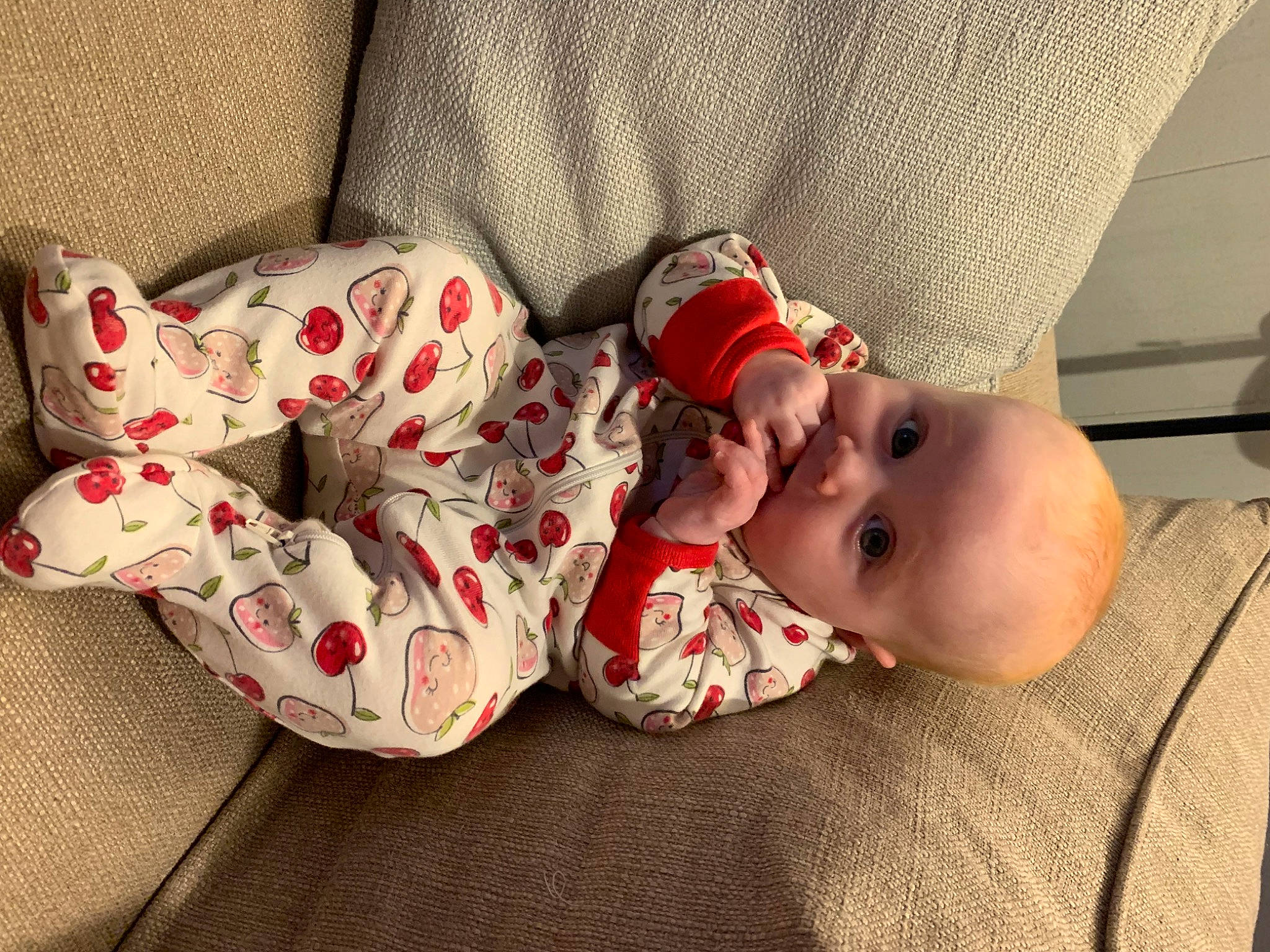 Hadley joined the competition — help win amazing prizes! arm, baby, baby_toddler_clothing, carmine, child, comfort, face, finger, flooring, foot, hand, human_body, leg, linens, pattern, person, skin, sleeve, thigh, toddler