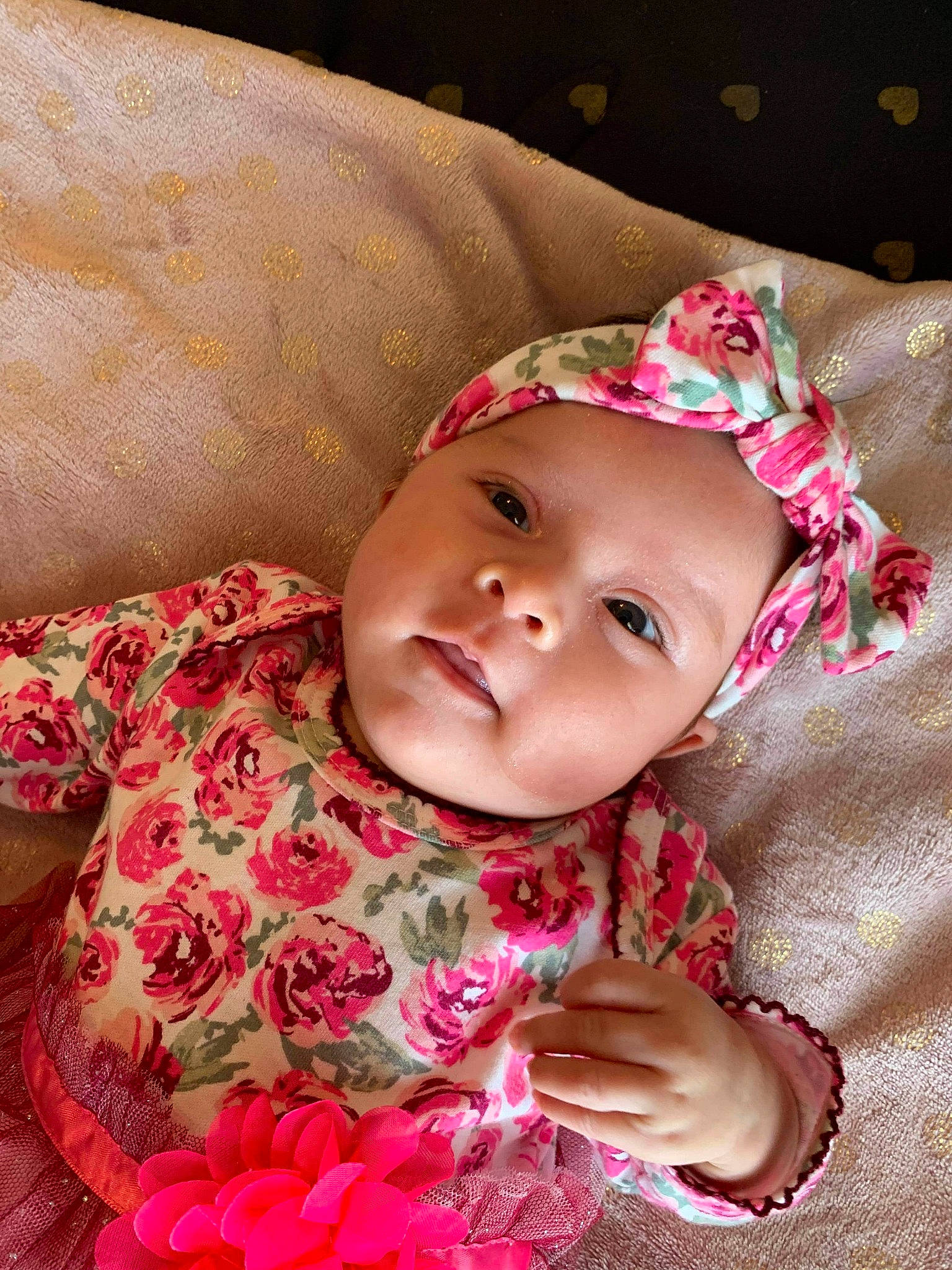 Rose Carbajal is registered to the contest to win money with this photo: baby, baby_toddler_clothing, beauty, cheek, child, dress, eye, face, fashion_accessory, hair_accessory, head, headgear, headwear, lip, pattern, person, photography, pink, skin, smile