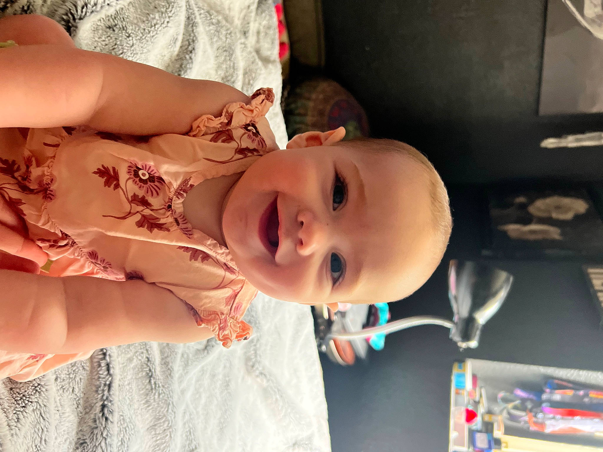 Delyla joined the competition — help win amazing prizes! baby, baby_toddler_clothing, cheek, child, chin, dress, eye, face, finger, fun, happy, head, human_body, iris, joy, lip, mouth, nose, person, skin