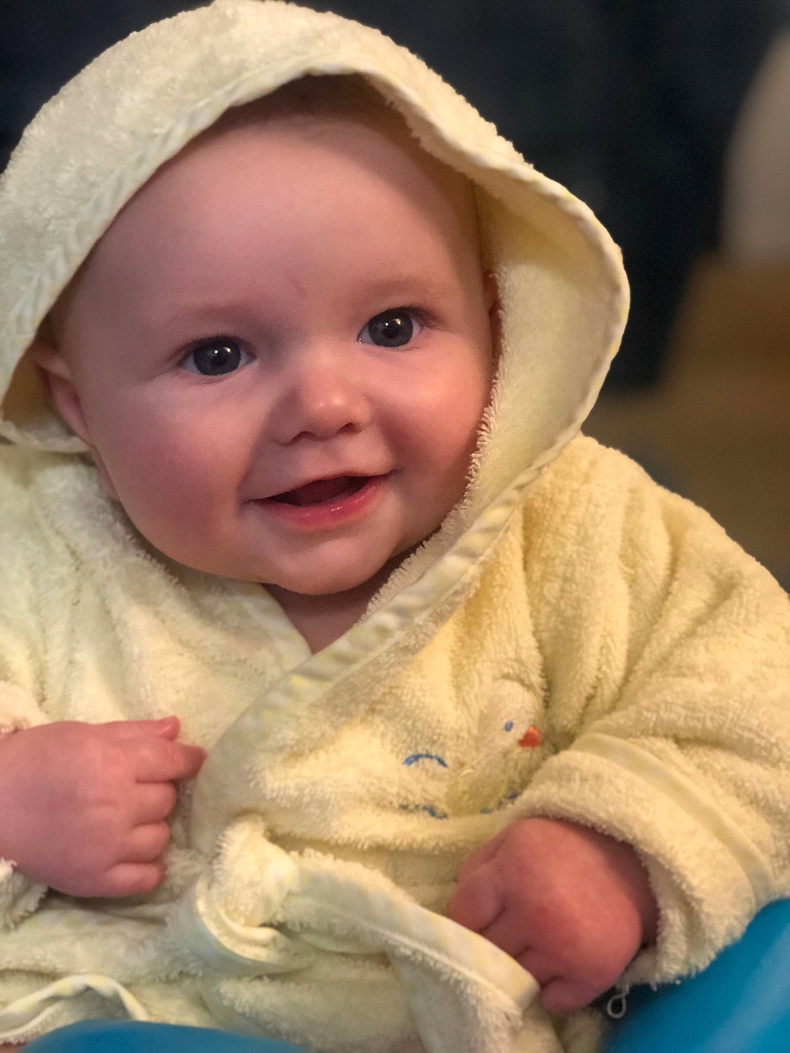 Emeri is registered to the contest to win money with this photo: baby, baby_making_funny_faces, cheek, child, eye, face, facial_expression, head, headgear, lip, mouth, nose, person, skin, smile, toddler