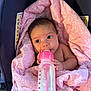 Aliana joined the competition — help win amazing prizes! baby, bottle, blanket, pink, infant, feeding, car_seat, swirl_pattern, cute, child, newborn, milk, holding, wrapped, soft, small_hands, adorable, face, portrait, indoors