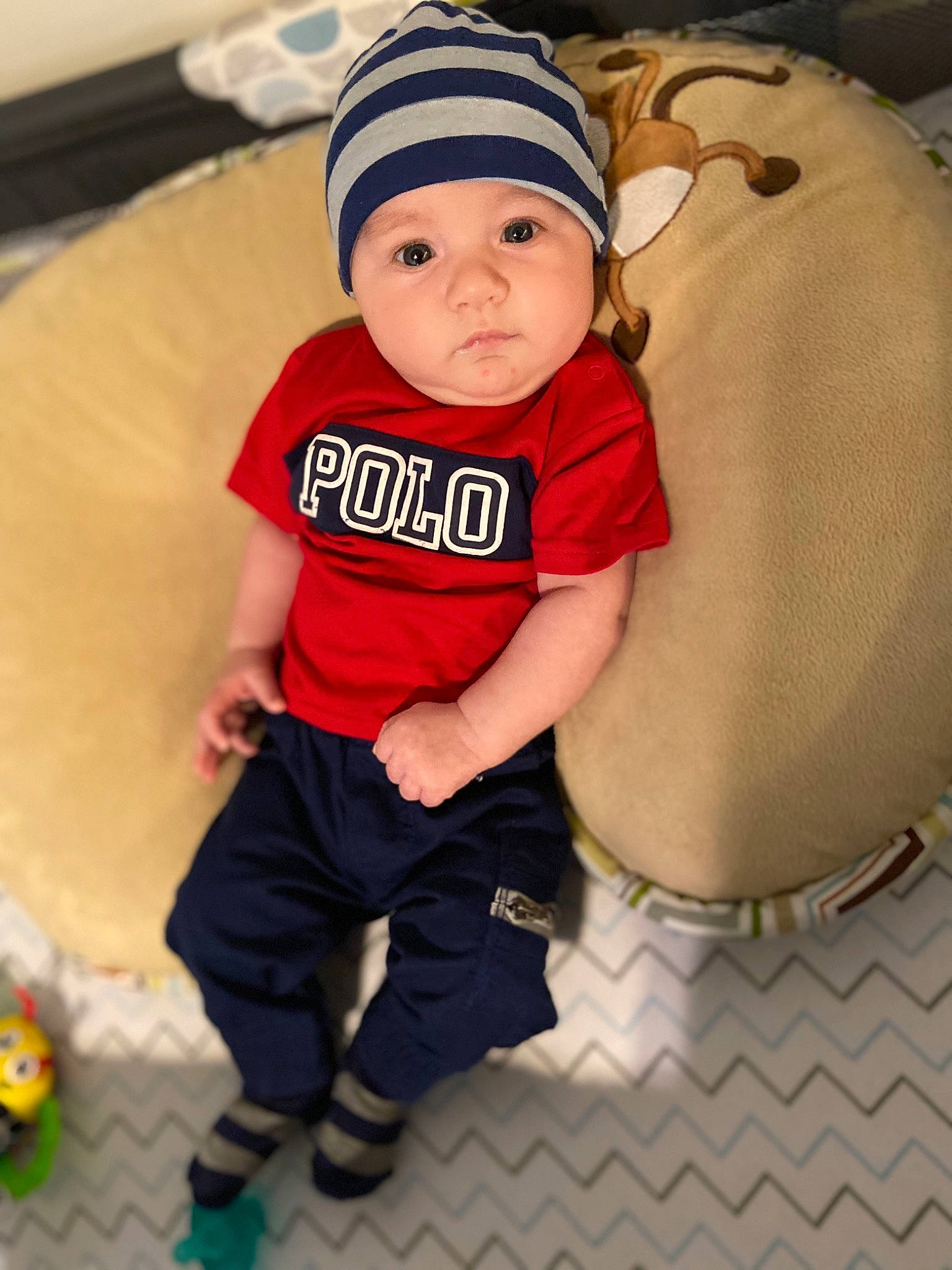 Maddox is registered to the contest to win money with this photo: baby, baby_toddler_clothing, cap, child, headgear, headwear, person, smile, toddler