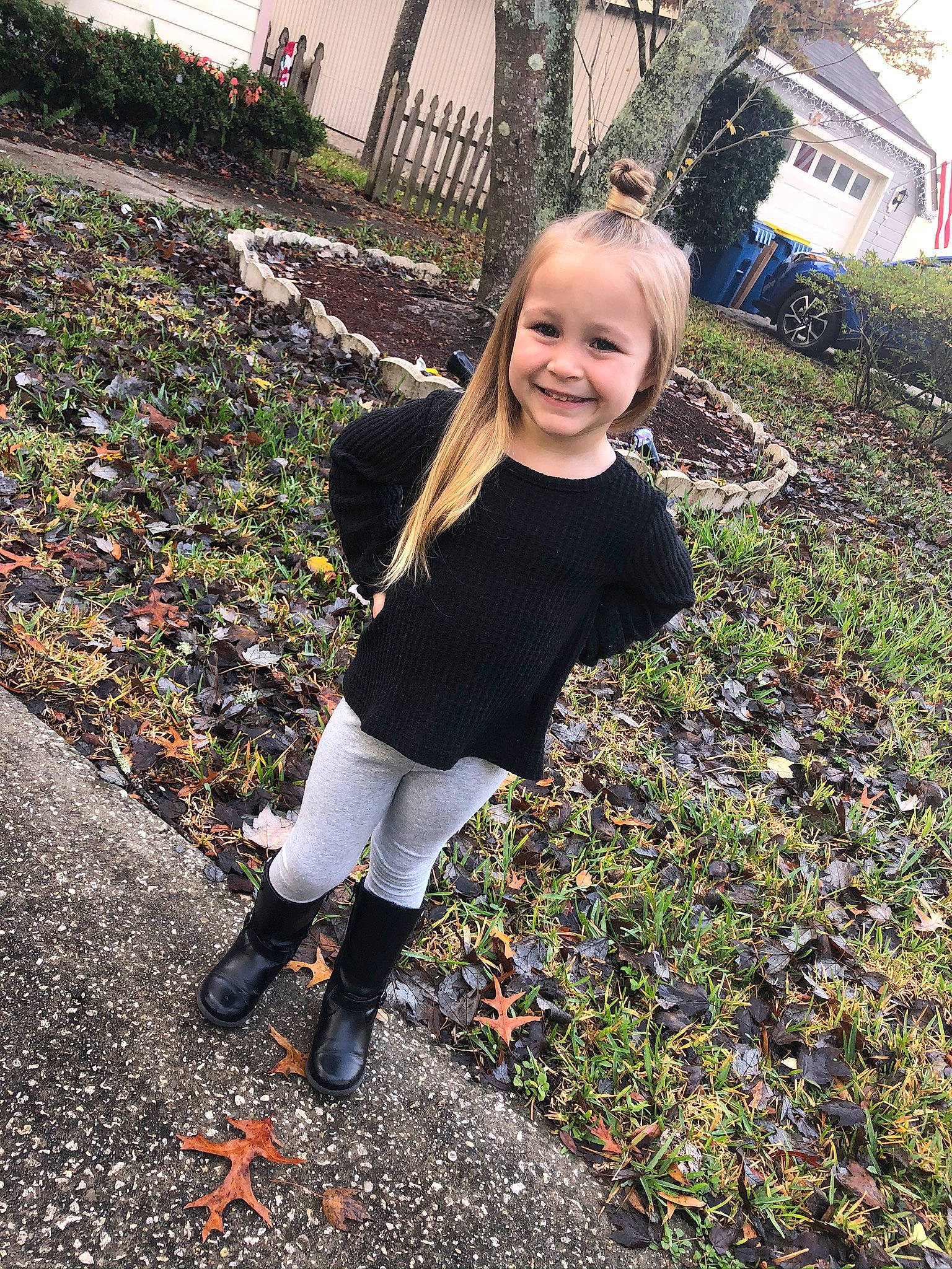 Lucia is registered to the contest to win money with this photo: autumn, blond, child, flower, footwear, fun, garden, grass, happy, jacket, joy, leaf, outerwear, person, photography, plant, shoe, smile, toddler, tree