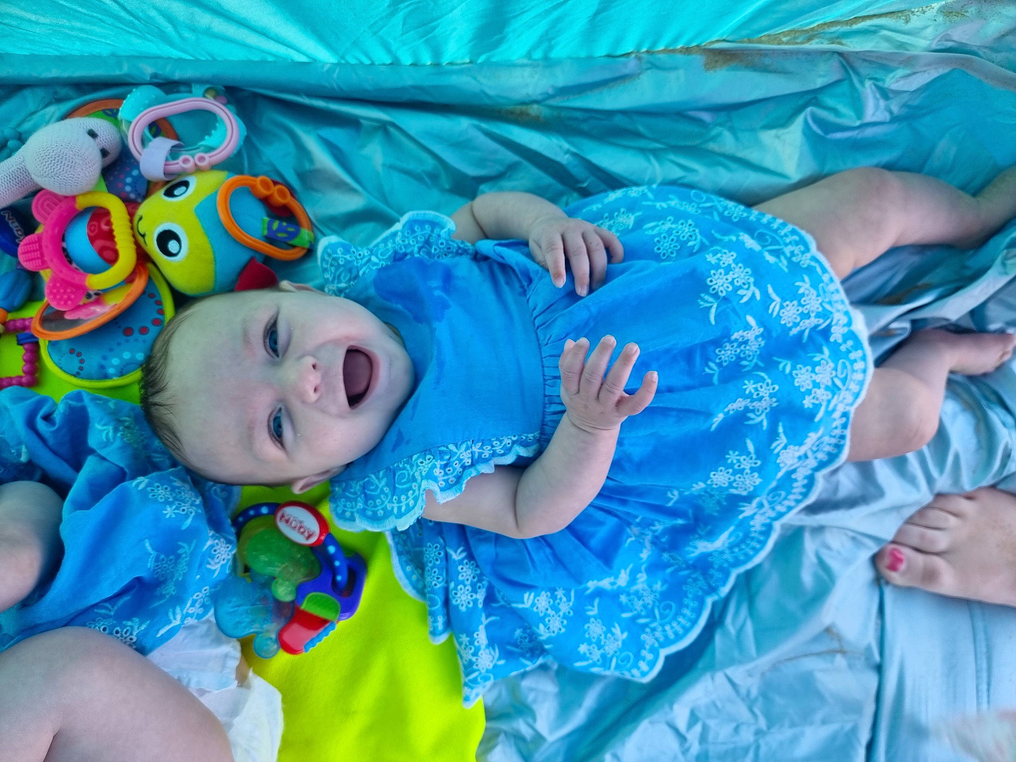 Kiera joined the competition — help win amazing prizes! aqua, azure, baby, baby_laughing, baby_toddler_clothing, blue, child, electric_blue, event, fun, happy, leisure, party, person, play, purple, recreation, smile, textile, toddler
