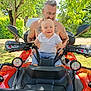 Ethan participe au concours pour gagner de l'argent avec cette photo : baby, beard, blue_eyes, casual, child, glasses, greenery, handlebars, happy, man, nature, outdoor, quad_bike, shirt, smile, summer, sunlight, tattoo, tree, vehicle