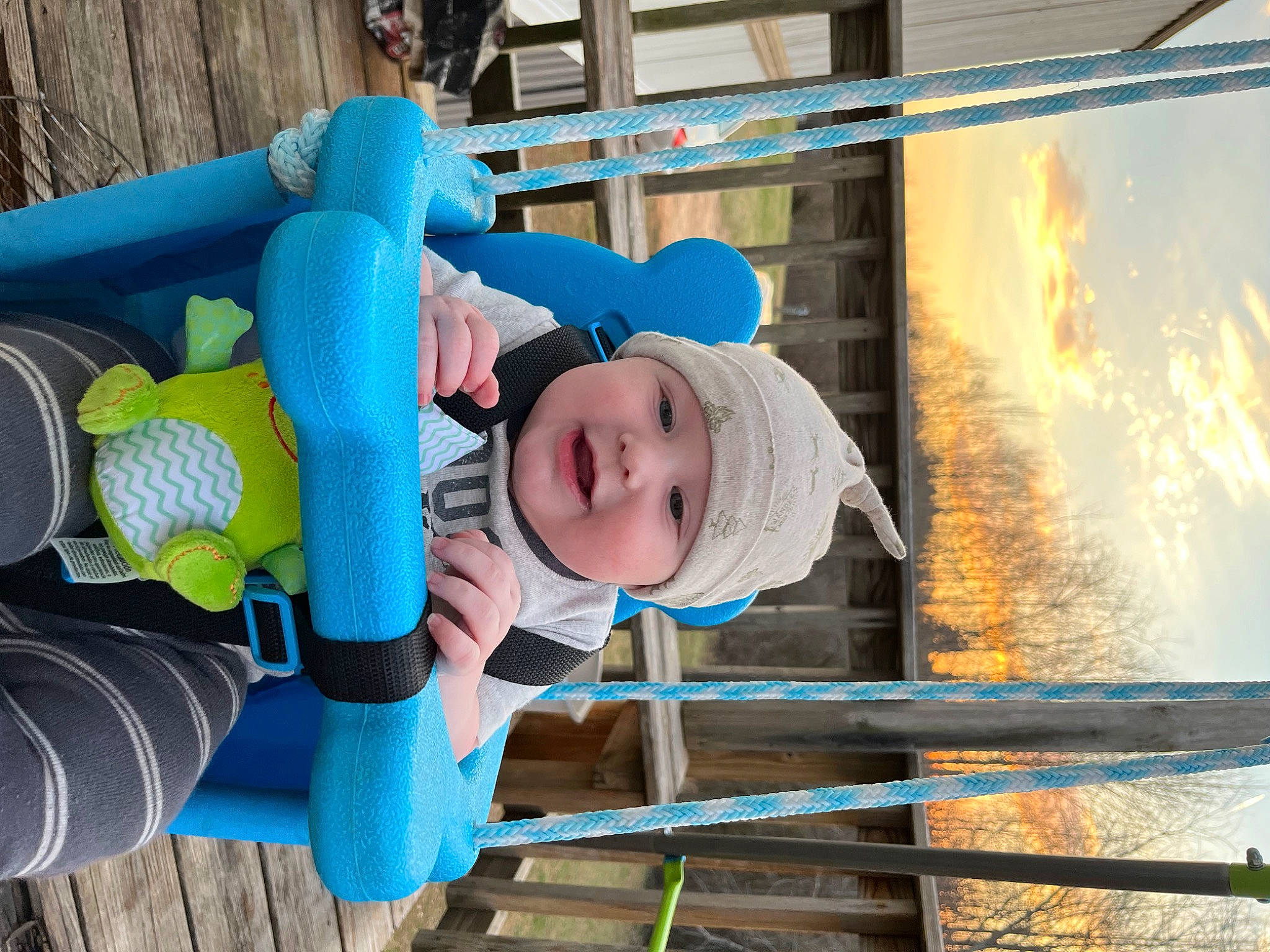 Eli joined the competition — help win amazing prizes! baby, baby_products, baby_safety, baby_toddler_clothing, blue, child, comfort, electric_blue, fun, gas, hat, headwear, leisure, outdoor_play_equipment, person, playground, recreation, smile, toddler, tree