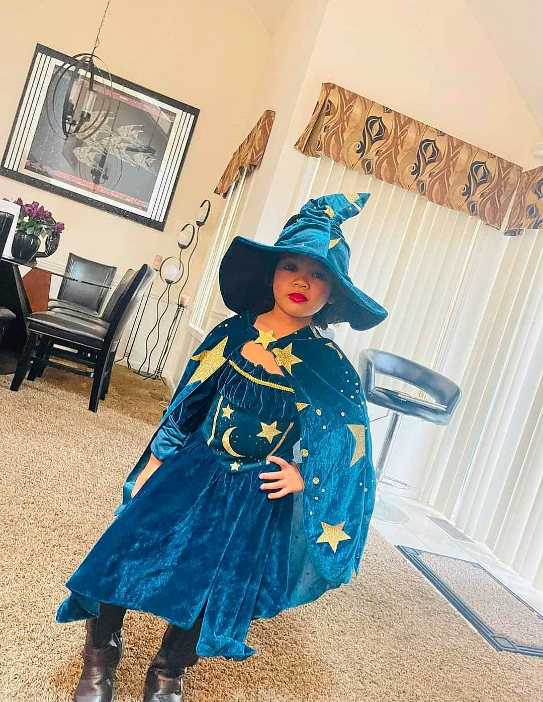 Brianna joined the competition — help win amazing prizes! azure, chair, costume_design, costume_hat, curtain, dress, electric_blue, event, fashion_accessory, fashion_design, formal_wear, fun, happy, hat, headwear, one_piece_garment, pattern, person, picture_frame, sun_hat