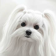 Twister Junior a rejoint le concours — aidez-le/la à gagner de superbes lots ! adorable, animal, black_eyes, black_nose, canine, close_up, cute, dog, fluffy, friendly, furry, groomed, long_hair, pet, pigtails, portrait, small_dog, soft_light, studio, white_fur