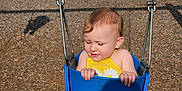 Samantha joined the competition — help win amazing prizes! toddler, child, swing, playground, park, yellow_top, black_leggings, pink_shoes, daylight, outdoor, wood_chips, play_equipment, chains, grass, trees, blue_sky, happy, cute, summer, fun