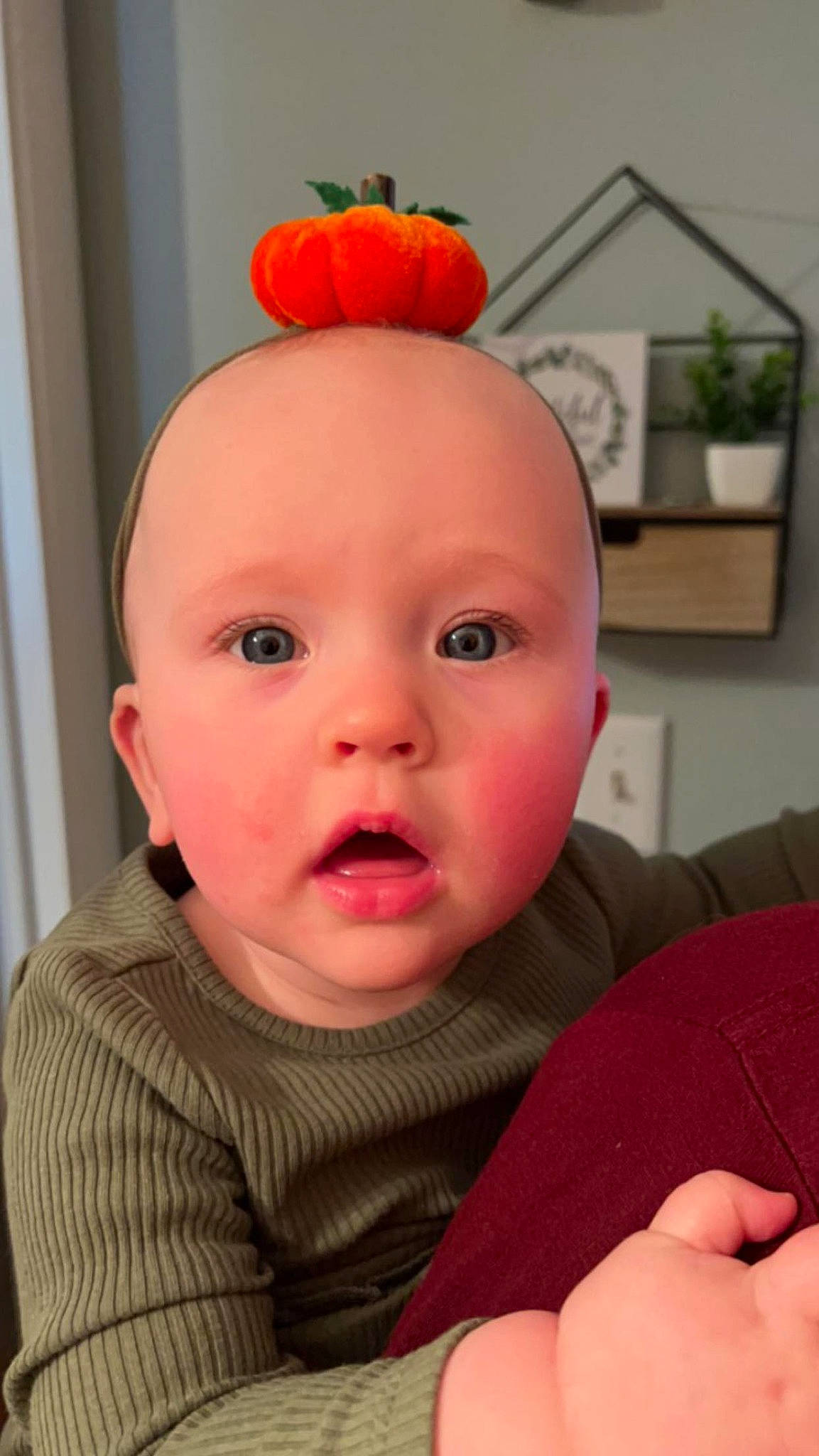 Raven joined the competition — help win amazing prizes! baby, baby_toddler_clothing, cheek, chin, eye, eyebrow, eyelash, finger, gesture, happy, iris, lip, mouth, nose, organ, person, pumpkin, skin, smile, standing